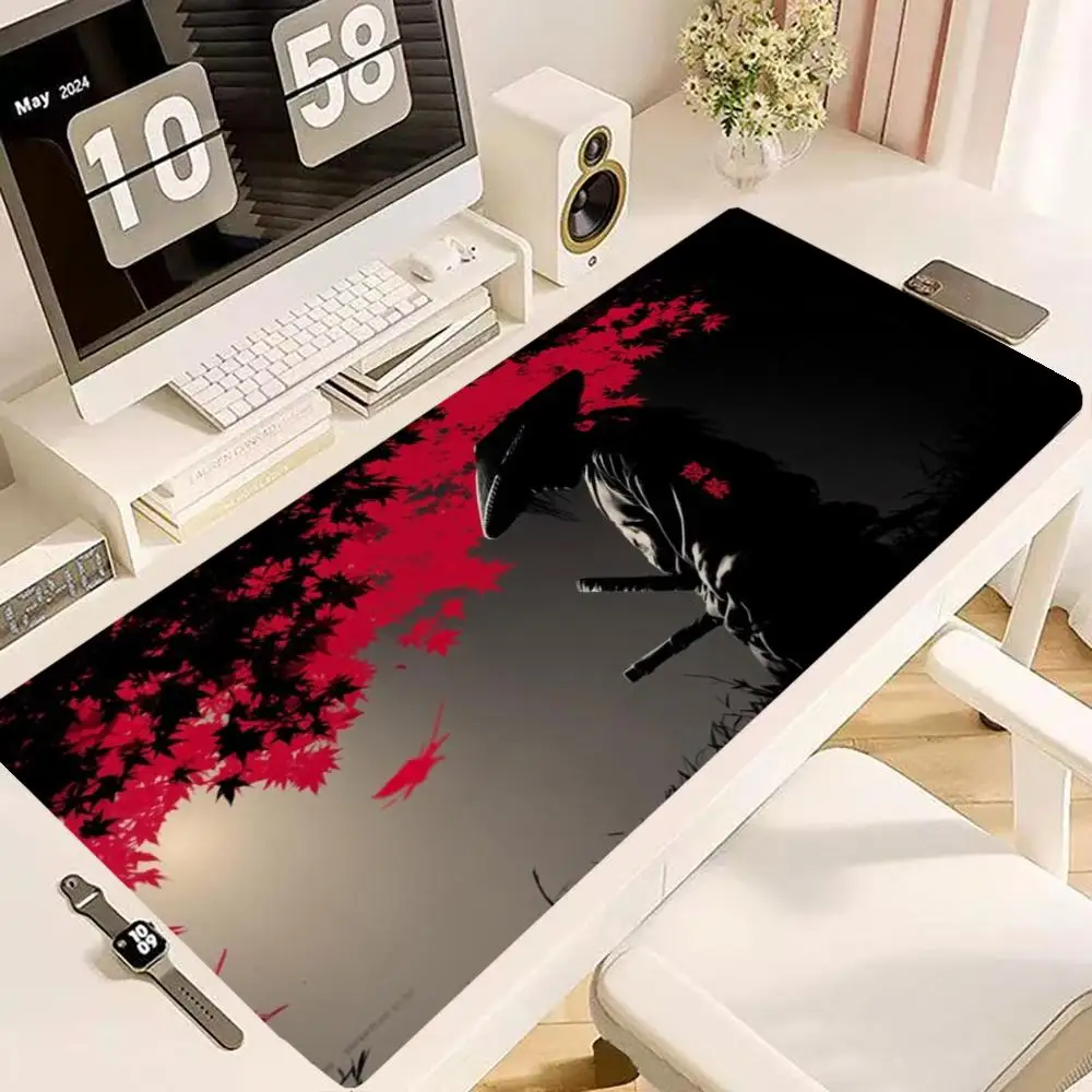Mousepad Dark Ink Style Lone Samurai Under Red Moon Anime Pattern High Definition Printing Playmat Game Card Pad