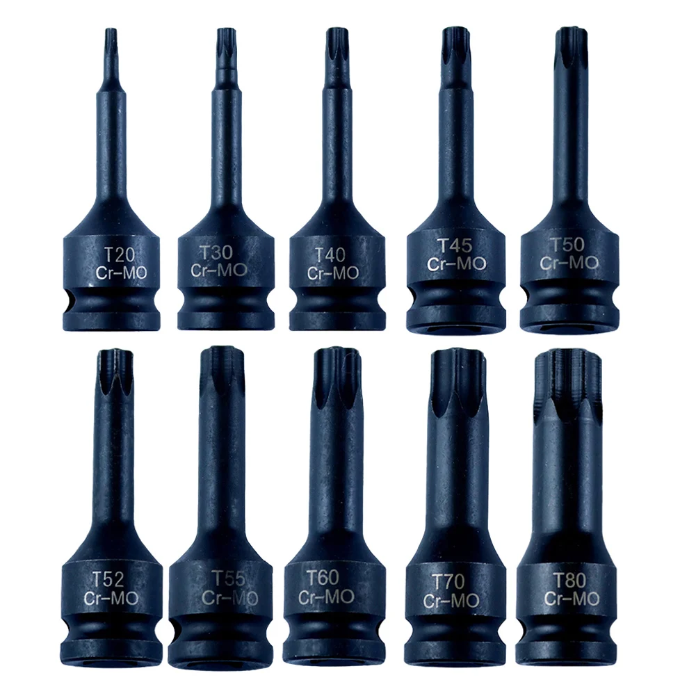 10pcs 1 2 pouce Drive Torx Star Bit Douilles Ensembles T20-T80 Douilles Jeu Air Bit Pneumatique Hex Douille Clés