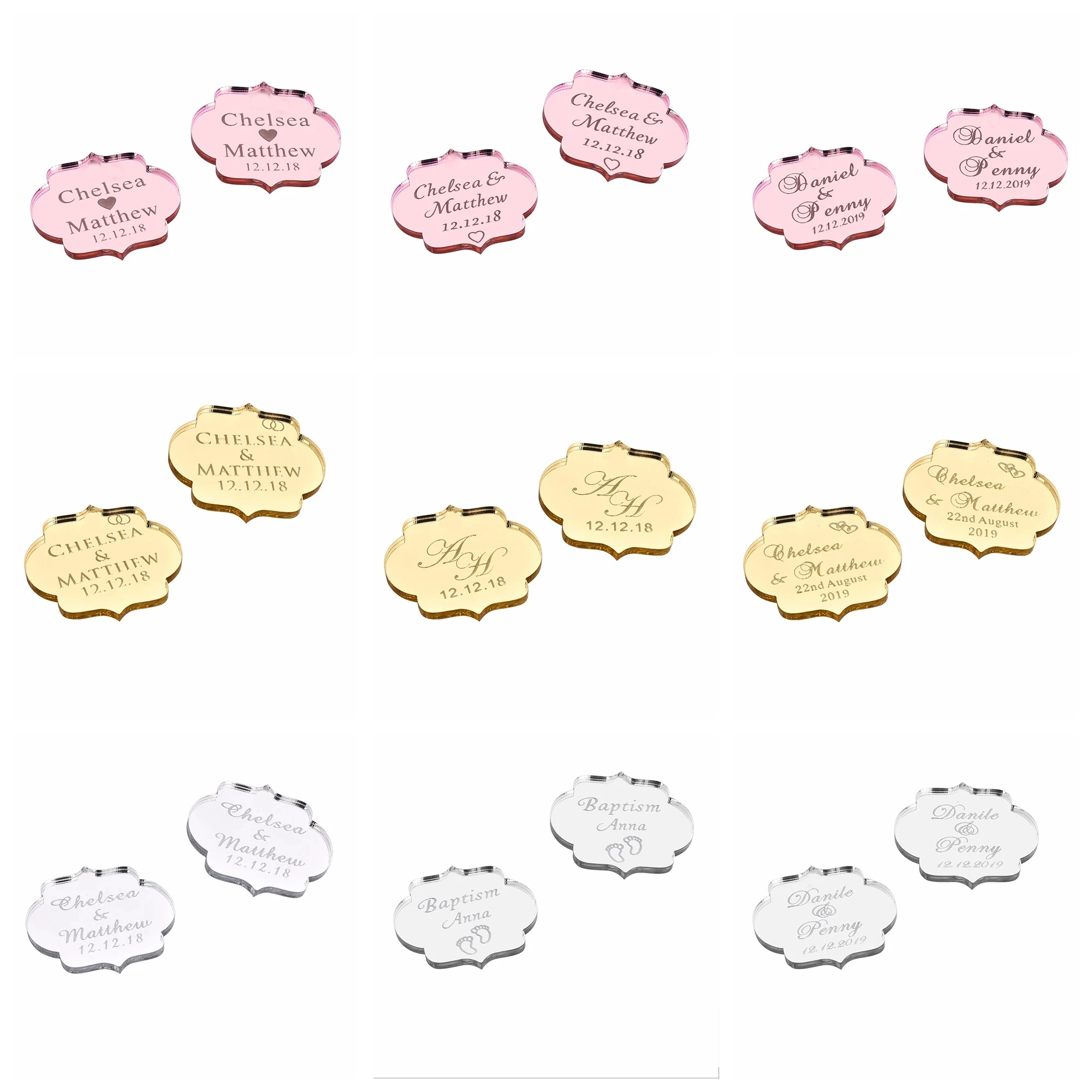 20/50/100Pcs Custom Wedding Party Baby Baptism Mirror Engraved Tag Decoration Gift Custom Name Gift Personalized Acrylic Tag