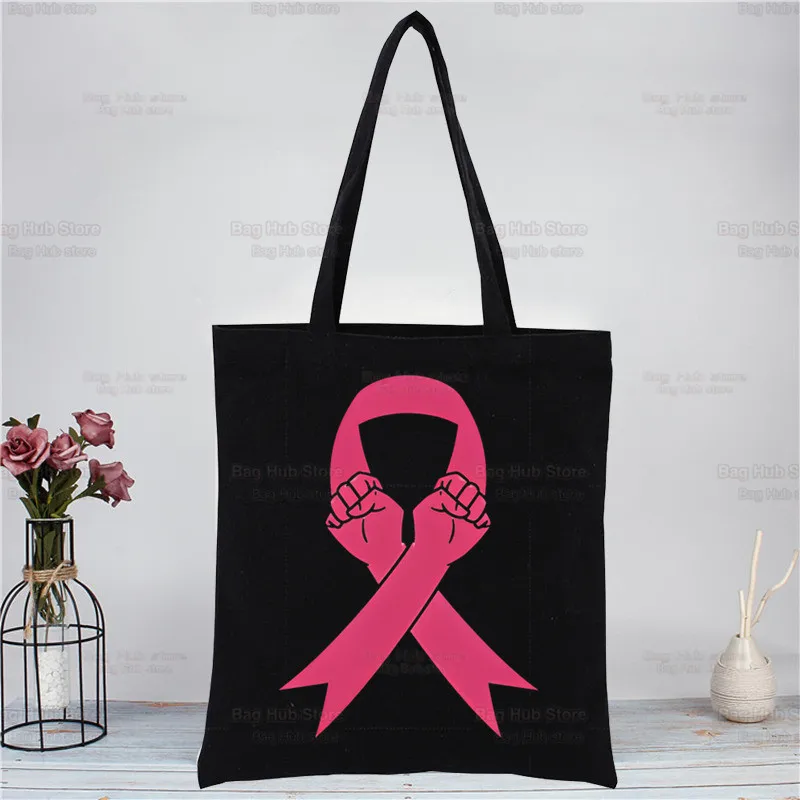 October Pink Breast Cancer Awareness Women Shoulder Bag CanvasShopping Bags Female Handbags Reusable Tote Bag Best Gifts