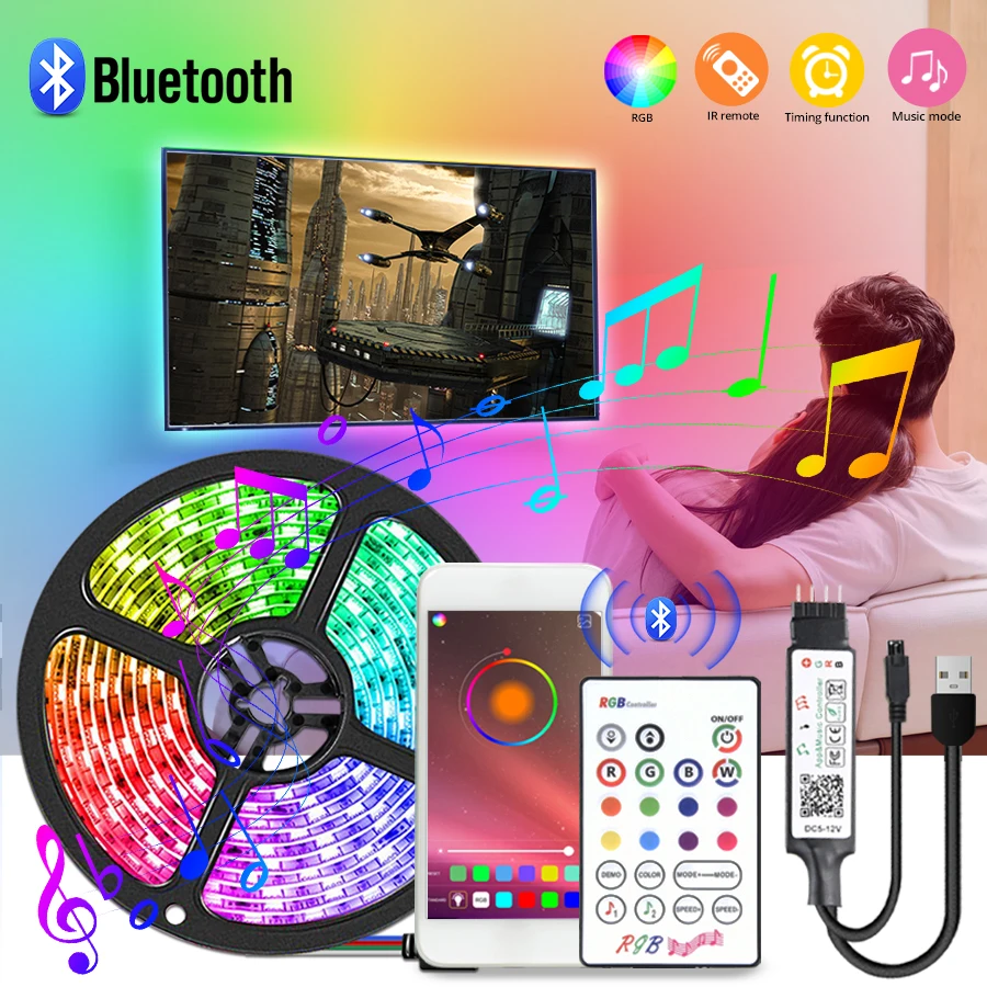 

5 м Bluetooth 5 В USB светодиодные ленты подсветка телевизора бар игровая комната семейный декор для вечеринки SMD5050 лента диодная лента музыкальный ритм