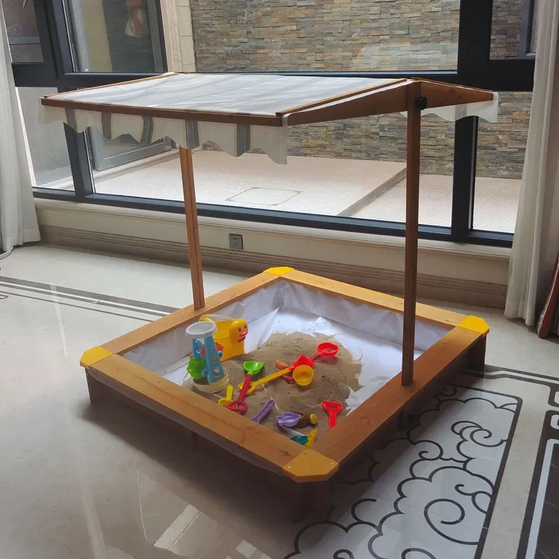 Solid Wood Sand Pit for Kids Outdoor Indoor Play Area Kindergarten Amusement Facility Small Sandbox Baby Home Garden Toy