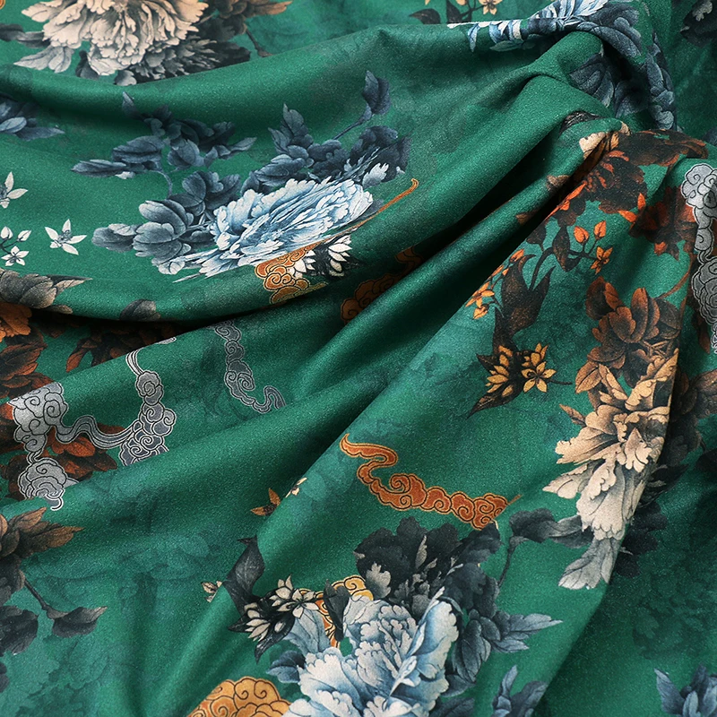 Fabric Wide 150cmx50cm Green Thickened Flower Digital Printing DIY Hand-Stitched Women's Cheongsam Dress Spring Autumn Clothing