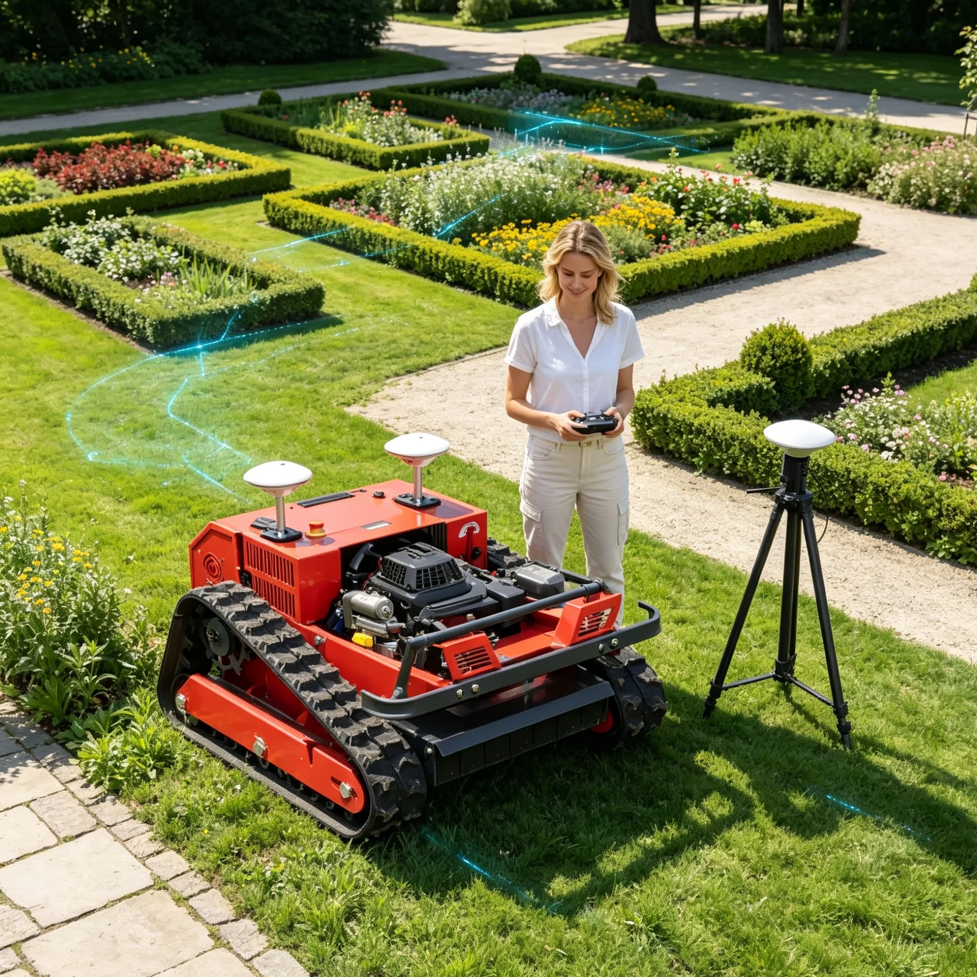 Customized Hillside Orchard Red 550‑GPS Remote‑Controlled Lawn Mower, Remote Custom GPS Route Planning For Automatic Grass‑Cutti