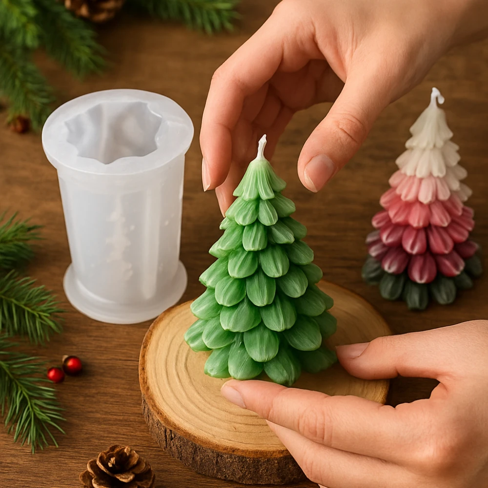 DIY 3D Silikonform Weihnachtsbaum Design Harz Epoxidharz Kiefernblatt Form für Kerze Seife Aromatherapie Ornament Dekoration