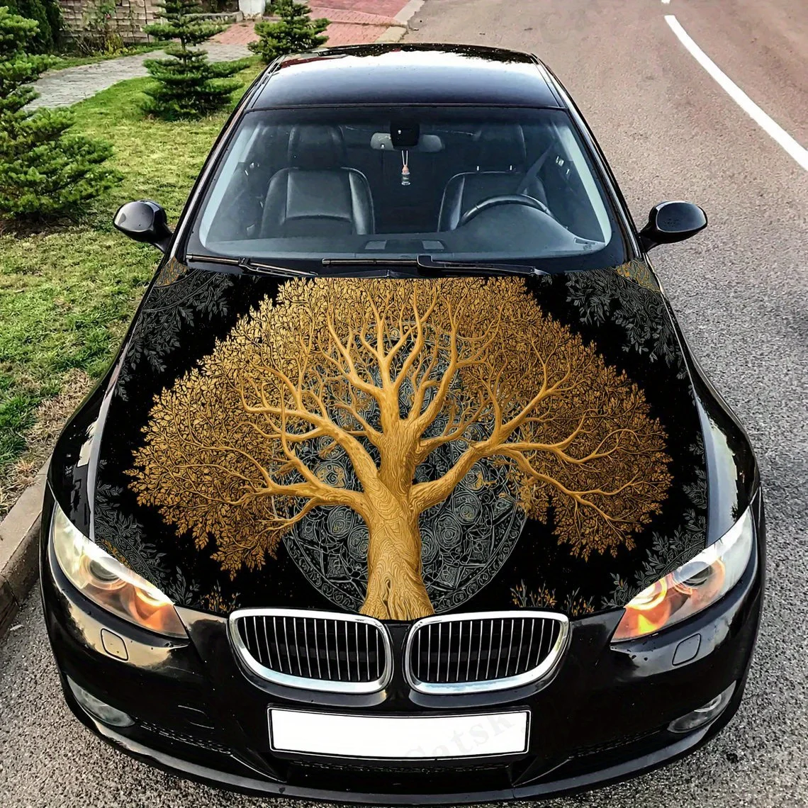 

Tree with golden patterns print,car hood stickers,PVC waterproof Self adhesive car hood sticker,car hood decoration protection s