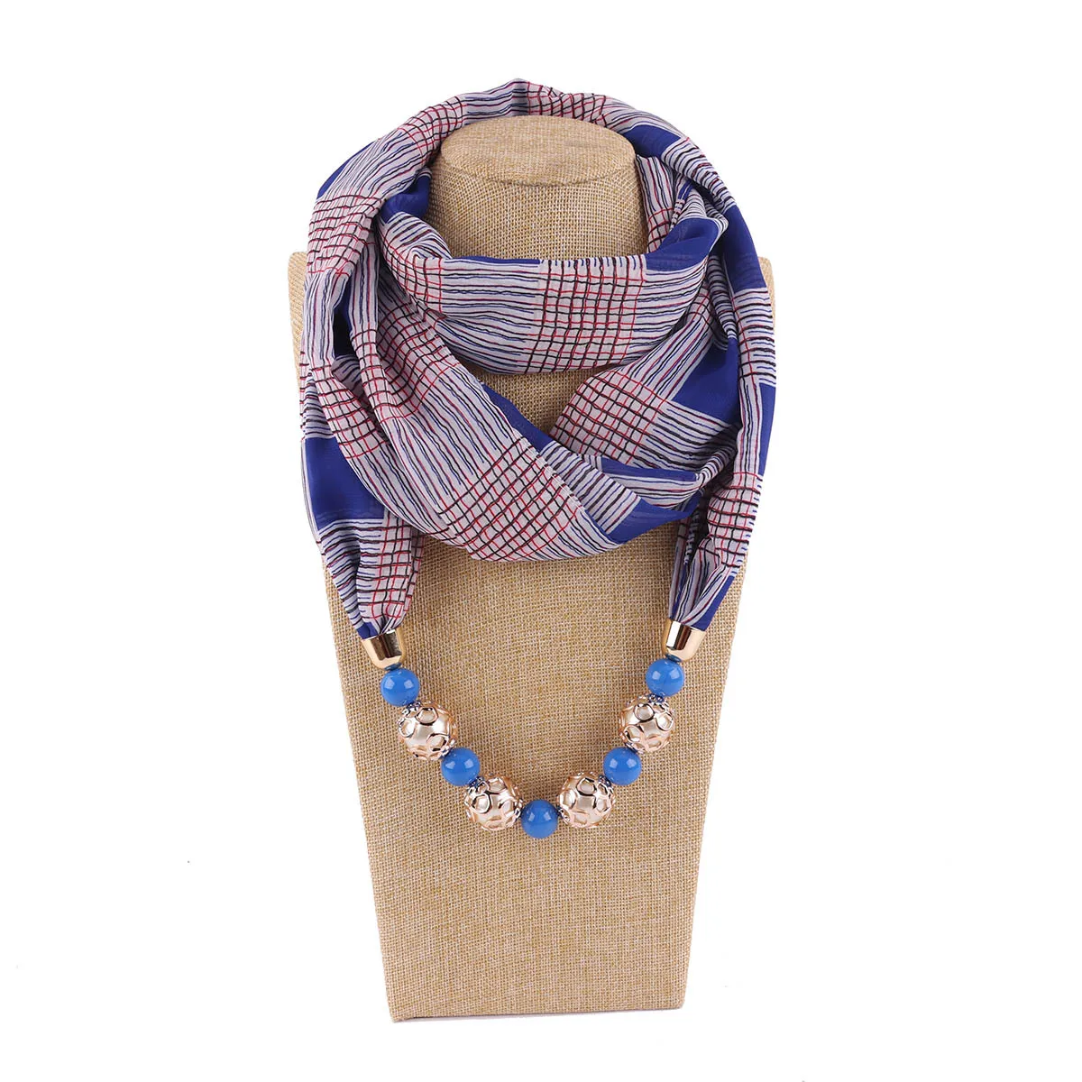 Women Chiffon Scarves With Beads Necklace Muslims Scarf of Jewelry Accessory Muffler Fabric Shawl Headscarf