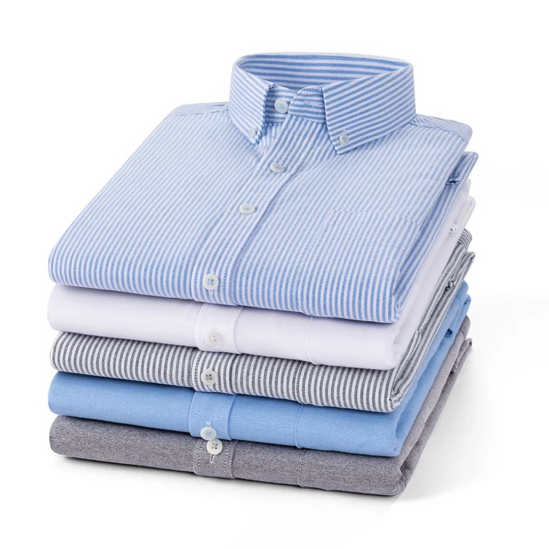 

100%cotton oxford striped long sleeve shirts for men casual single pocket tops fashion korean white elegant clothes