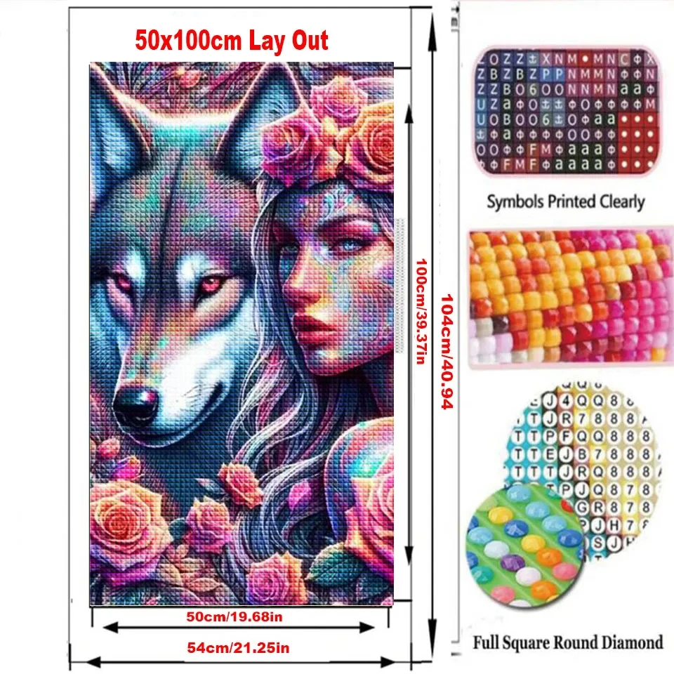 Rose Woman And Wolf Diy Diamond Painting New 2025 Cross Stitch Kits Gothic Full Diamond Mosaic Embroidery Halloween Gift