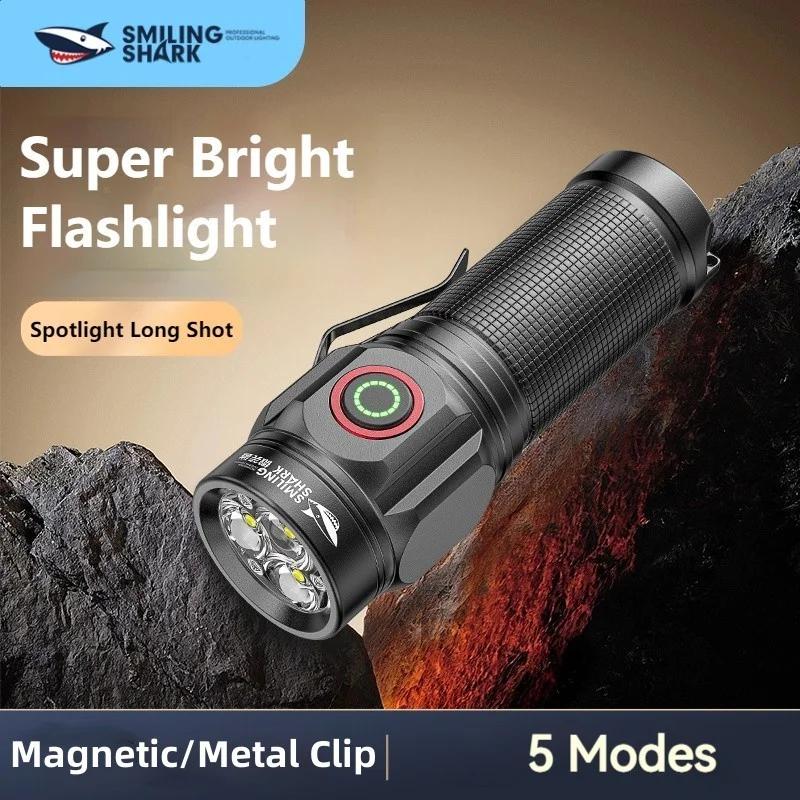 Smiling Shark SD7143 Mini Portable Flashlight, Super Bright Torchlight, with Magnetic Metal Clip, Type-C Rechargeable, Outdoors