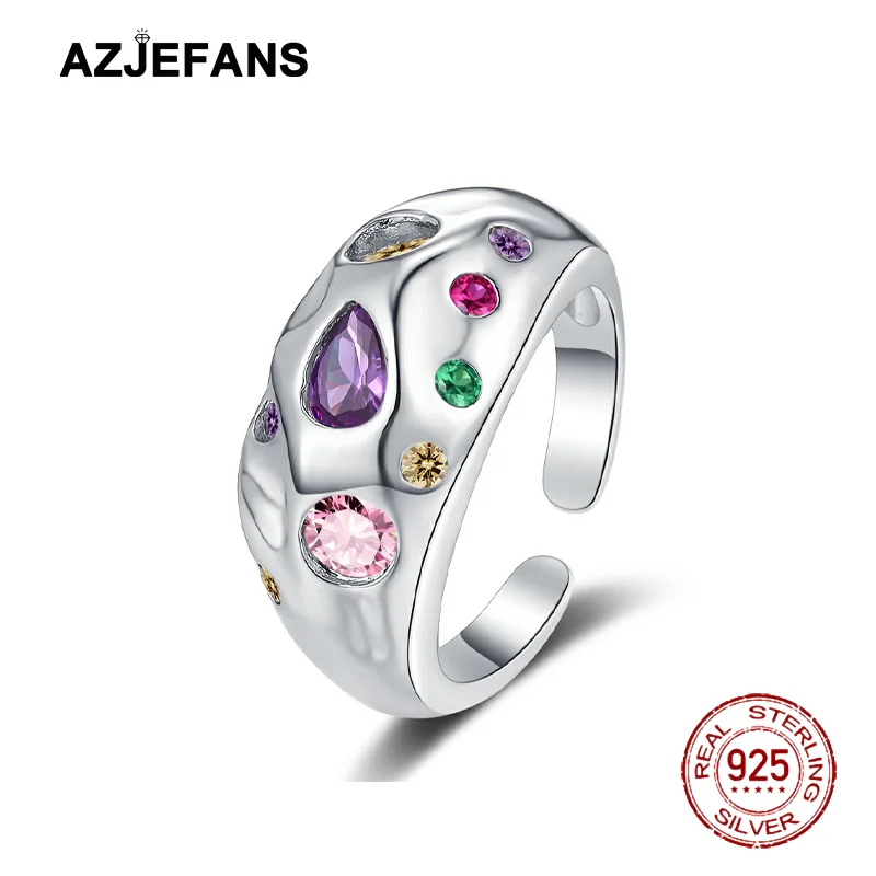 

AZJEFANS 925 Sterling Silver Infinity Stones Personalized Design Adjustable Rings Fine Jewelry