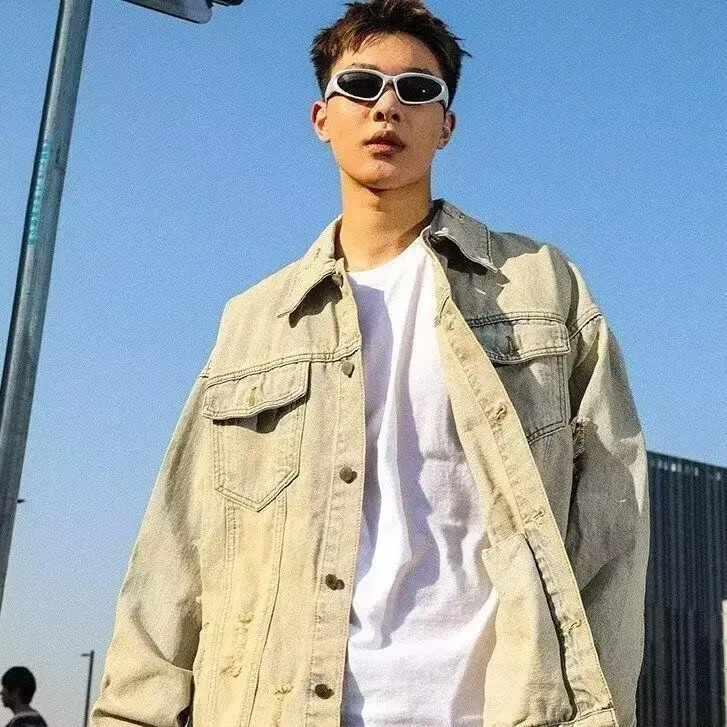 

Waed Denim Jaet Men's Patchwork Cool Street Sle American Retro Workwear Jaet Stand Fit Long Sve Youth Faion