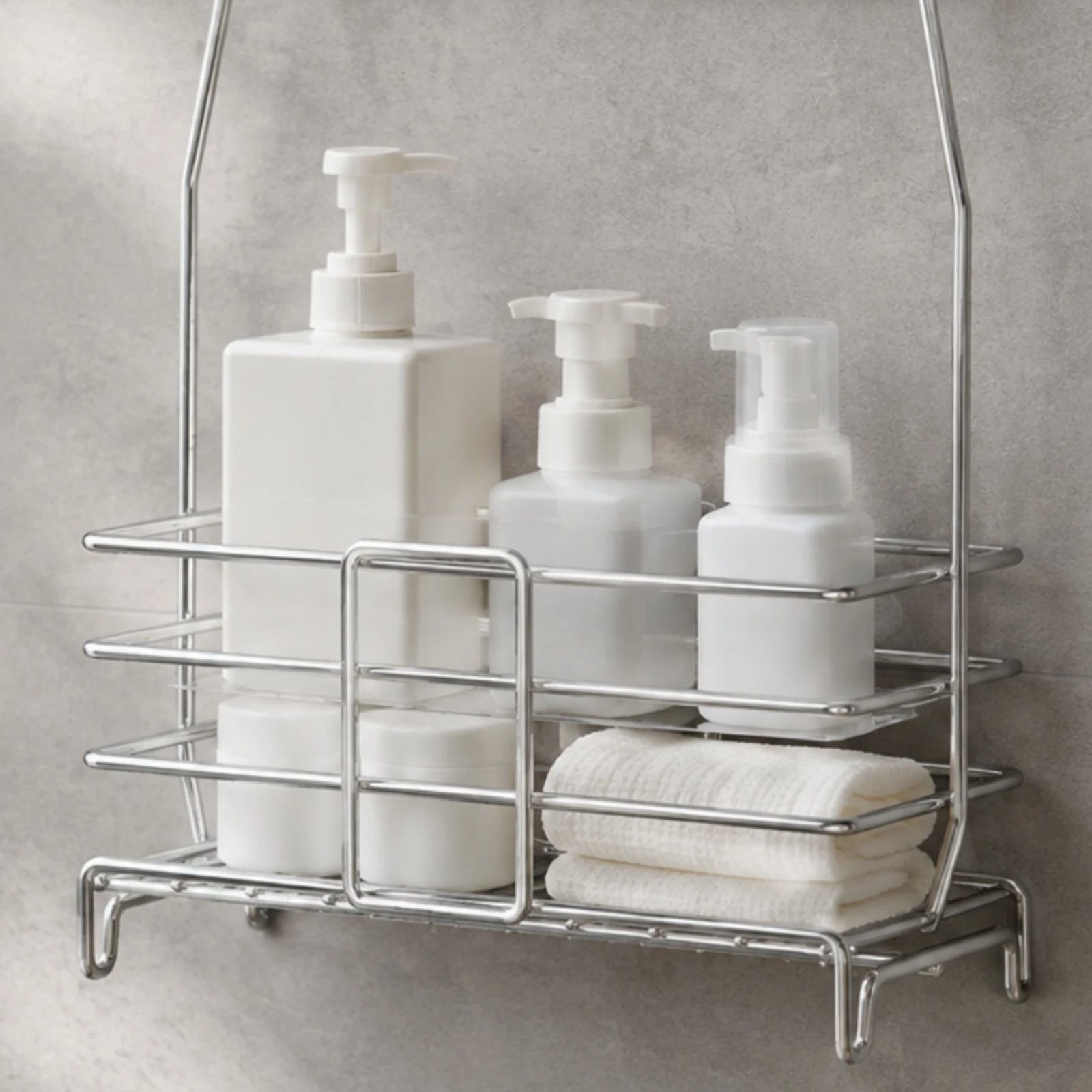 Bathroom Hanging Storage Basket Rust-Resistant Hanging Shower Holder Stainless Steel Shower Organizer Rustproof Open Grid Design