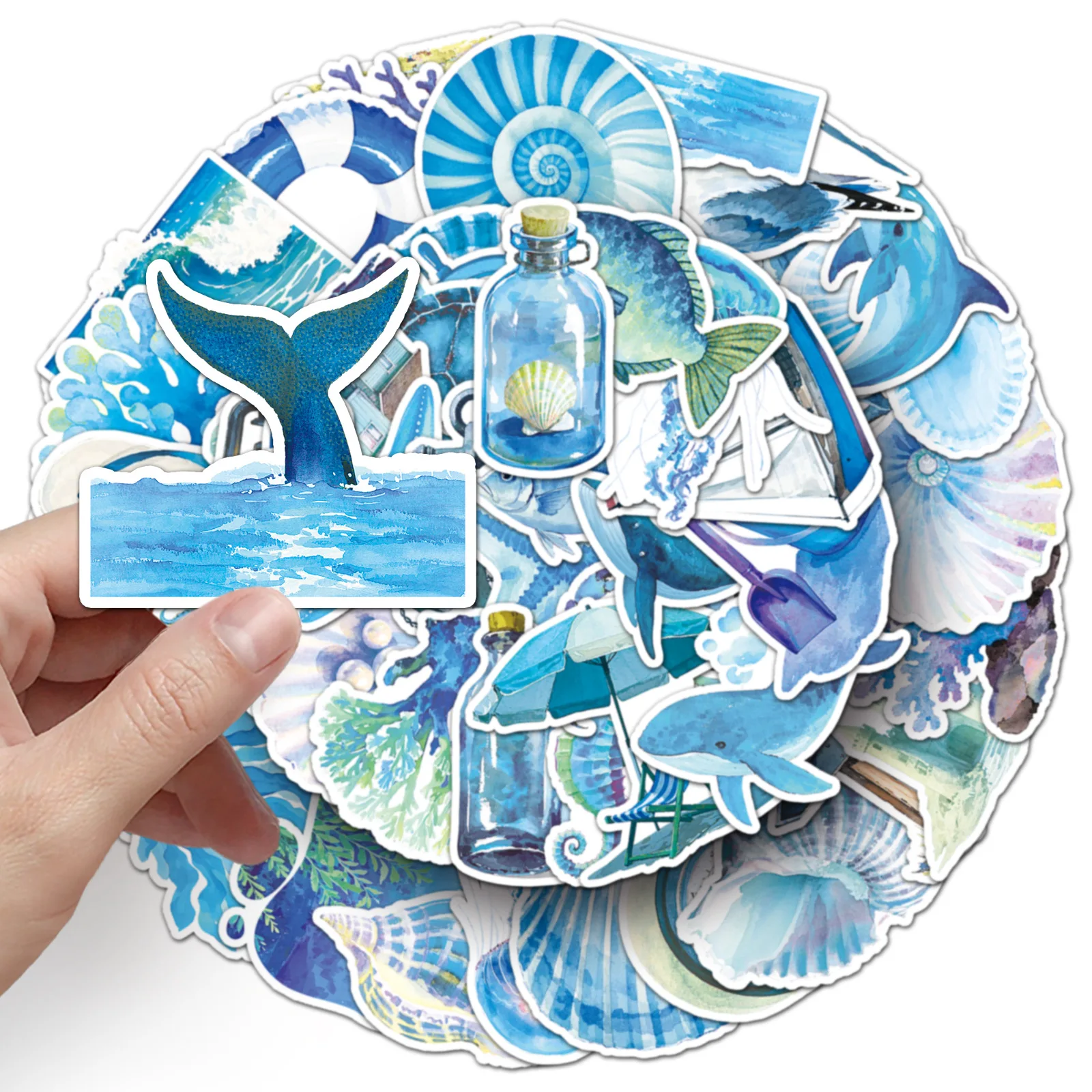 50 pçs azul oceano jogo ins estilo fresco azul oceano dos desenhos animados diy mão-porta papelaria decoração adesivos