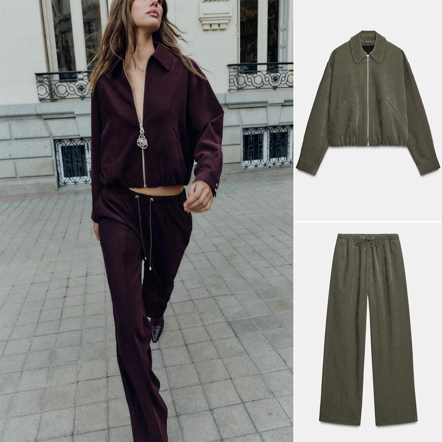 

Длинные брюки-пилот с воротником-молнией и пышным воротником-стойкой 8372369, широкие брюки с высокой талией 8372364, повседневный зимний комплект Faion для...