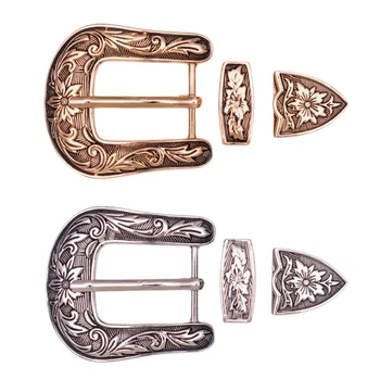 1 인치 서부 카우보이 카우걸 레인저 로데오 3 PCS 세트 벨트 버클 꽃 새겨진 청바지 벨트 버클 교체