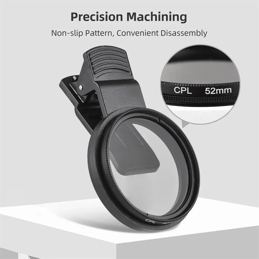 Polarizer Camera Lens Clip Universal 52mm CPL Filter for iPhone Android Portable CPL Filter Kit Professional Phone Camera Lens