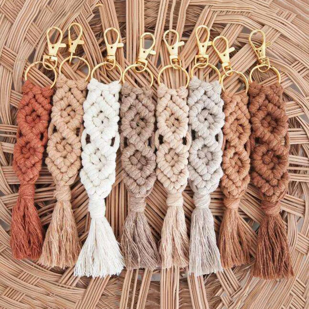 Cotton Rope Handwoven Tassel Keychain Car Key Fob Bag Pendant Handbag Decorations Bag Parts Accessories