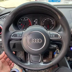 Hand-stitched black carbon Genuine Leather steering wheel cover For Audi A3 8V Sportback A4 B8 Avant A5 A6 C7 A7 G8 A8 D4 Q3 8U