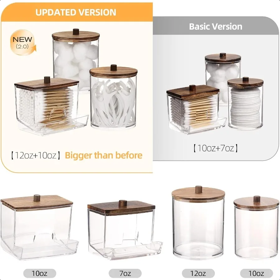 Dispensador Qtips, contenedor de baño de 10 y 12 oz, soporte grande para bolas de algodón, tarro de boticário, organizador para almacenamiento de hisopo de algodón redondo