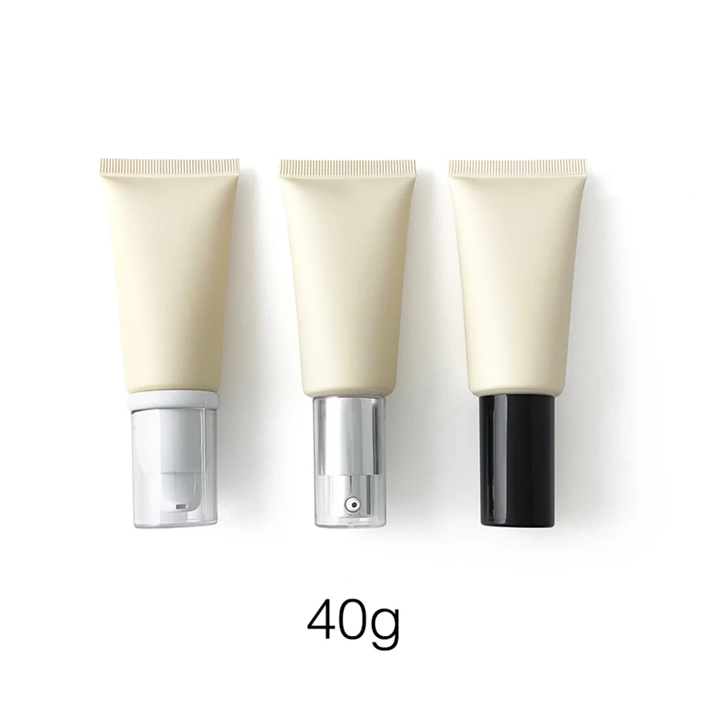 

40g Airless Pump Cosmetics Squeeze Bottle Empty 40ml Refillable Foundation Cream Lotion Container Matte Yellow Plastic Soft Tube