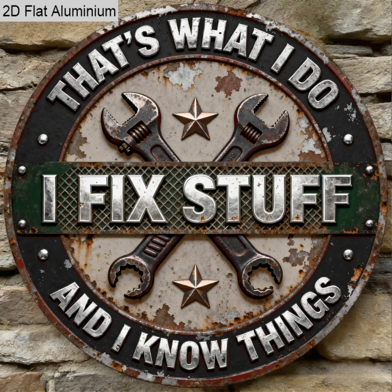2D Flat, 2D Flat, 1pc Rusty Style Humor Round Wall Art Sign, I Fix Stuff That'S What I Do And I Know Things Sign, Great Gift for