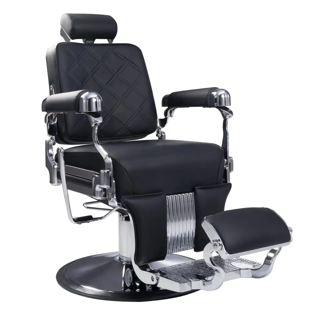 

Heavy Duty Barber Chair 700 lbs Capacity Industrial Hydraulic Reclining Salon Chair, 135 Reclining with Stainless Steel Leather