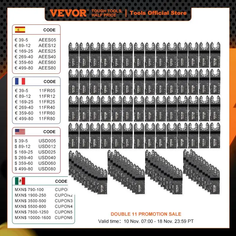 VEVOR 100PCS Oscillating Saw Blades Quick Release Multitool Blades Kit HCS Tool Blades Cut Cutter for Wood Plastic Metal Nails