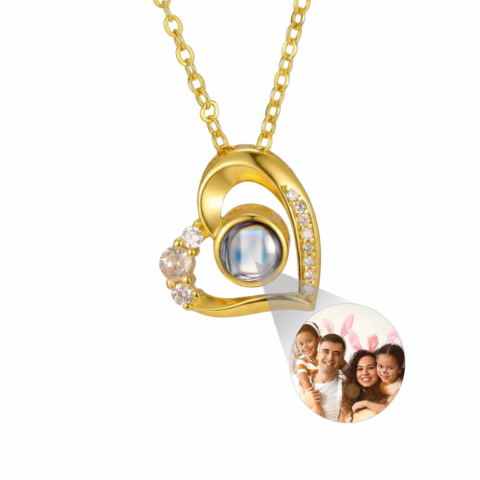 

Personalized Custom Photo Necklace Cubic Zirconia Heart Pendant Family Pet Picture Necklace Jewelry for Women Memorial Gift