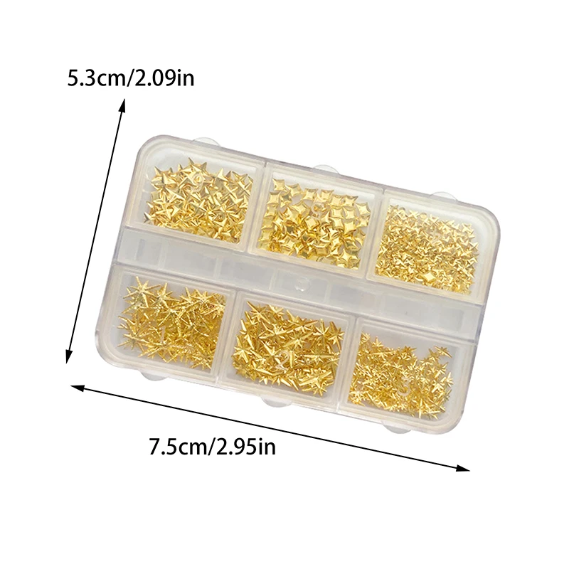 METALLIC GOLD Silver Nail Art Rhinestones ตกแต่งเล็บ Charms Flatback Starburst Pentagrams อัญมณีเล็บอุปกรณ์เสริม