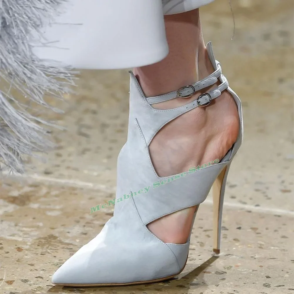 

Замшевые лоскутные туфли-лодочки с острым носком, однотонные туфли-лодочки на шпильке с пряжками и ремешками, летние дизайнерские женские туфли для вечеринок, повседневная вечеринка