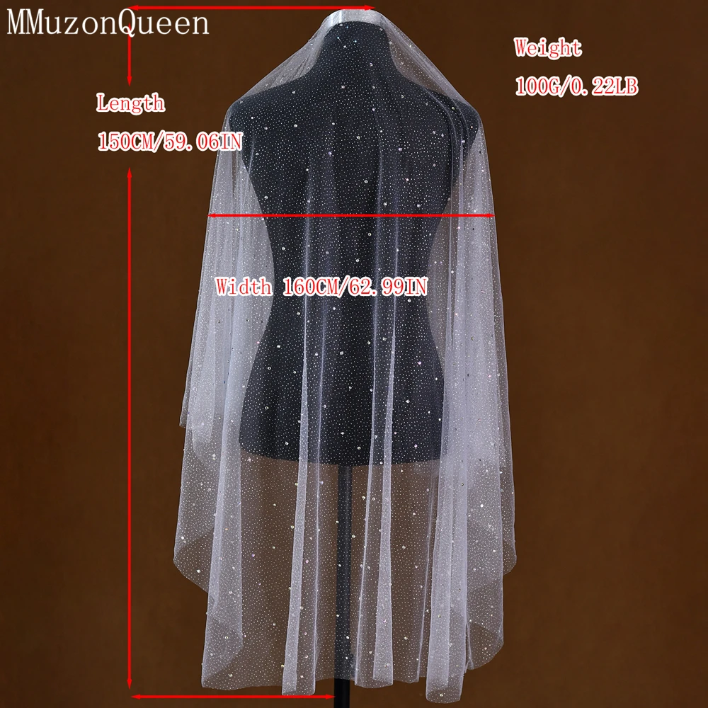 MMQ Mpara-Voile Bling pour Patients, avec Blush, Blanc, Rotterdam, Argent, Strass, Perlé, Accessoires de Mariée