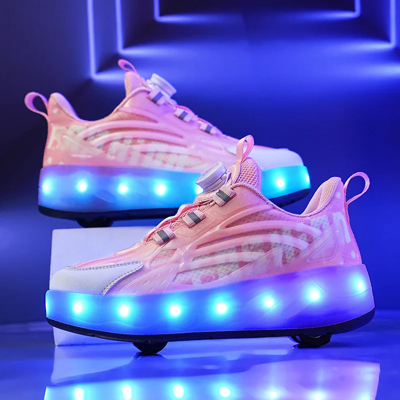 Roller Skate 4 Wheels Shoes 4-Wheel Skates Deform Sneakers With Wheels LED Light For Kid Girls Boys Outdoor Sport Christmas Gift