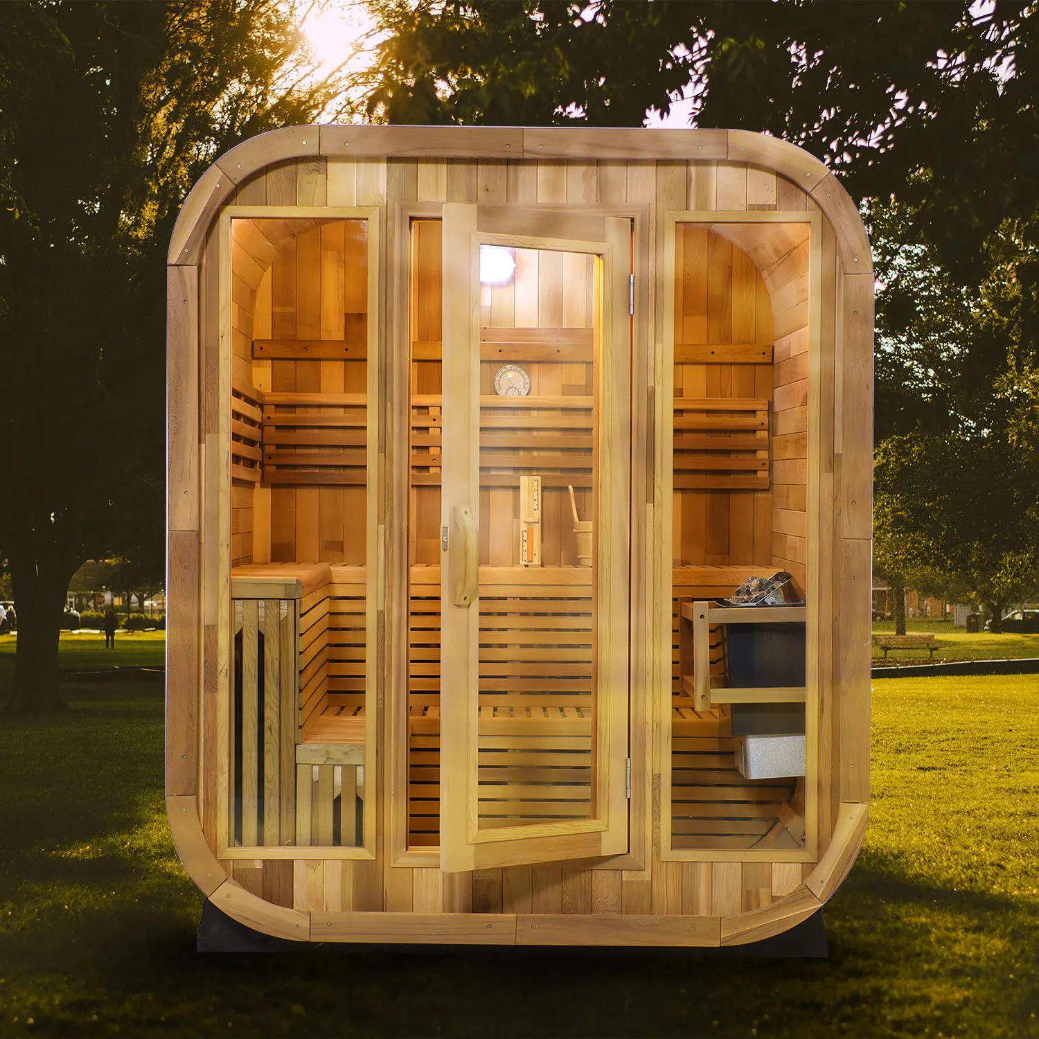 Traditional Outdoor Wood Cube Red Cedar Sauna Room Wet Steam Sauna For Outdoor Usage
