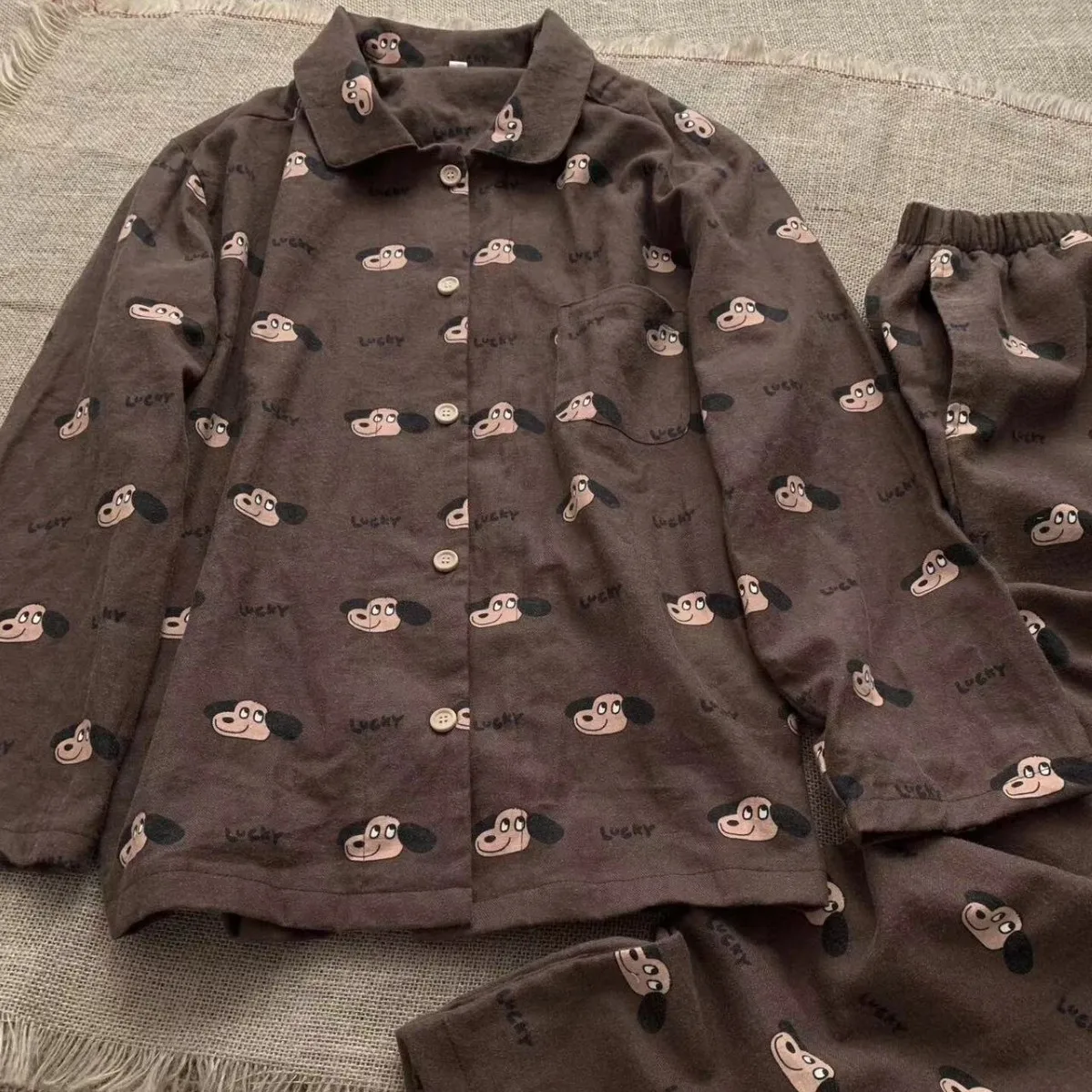 

Домашняя одежда с мультяшным принтом, осень-зима, одежда для сна из 100% хлопка, женская повседневная ночная рубашка, 2 шт., пижамы с длинными рукавами, наряд De Mujer