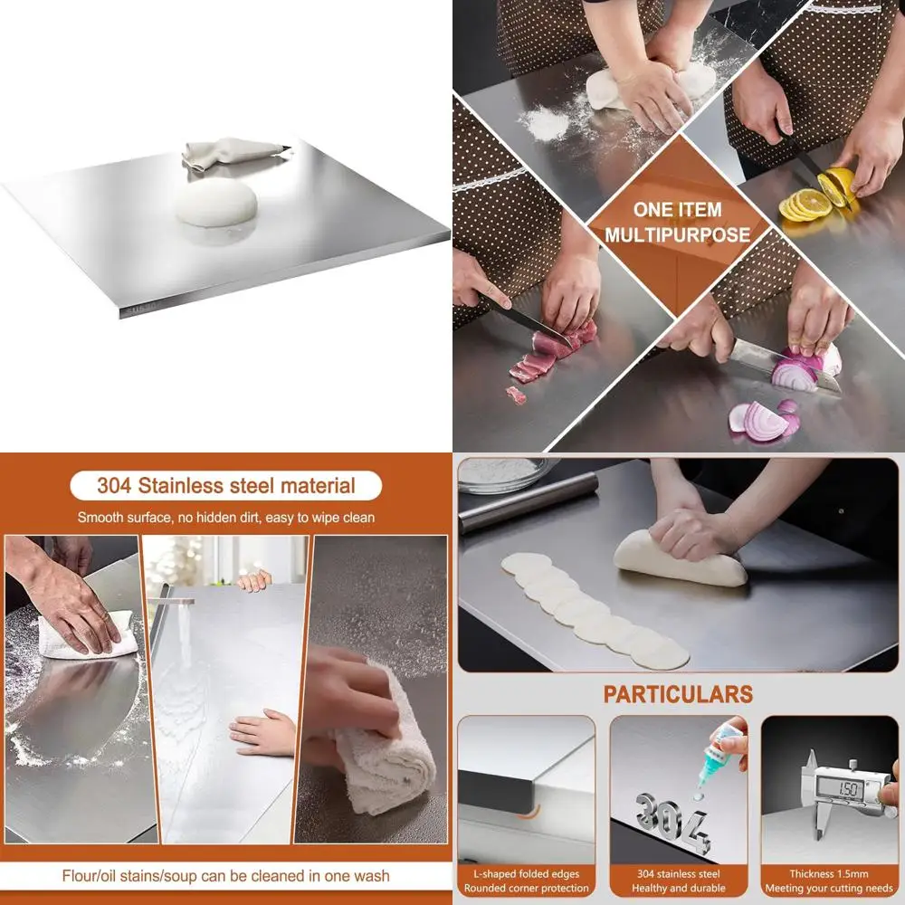 

Kitchen Stainless Steel Chopping Boards with Raised Edge and Anti-Slip Silicone Base for Countertop Use