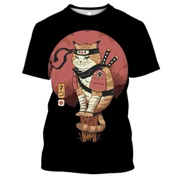 Fashionable and Lnteresting Samurai Cat Pictures For Men's T-Shirts Trend Digital Printing Casual Round Neck Short Sleeved