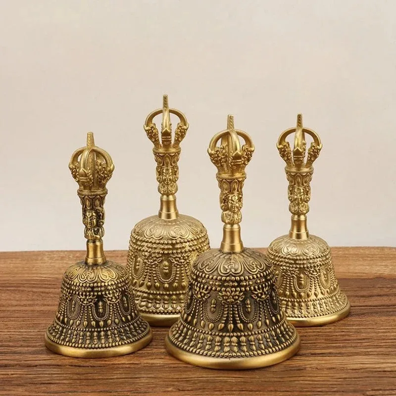 Nepalese Brass Bell Tantric Instrument Five-Strand Pestle Eight Auspicious Carved Tibetan Buddhist Home Decors