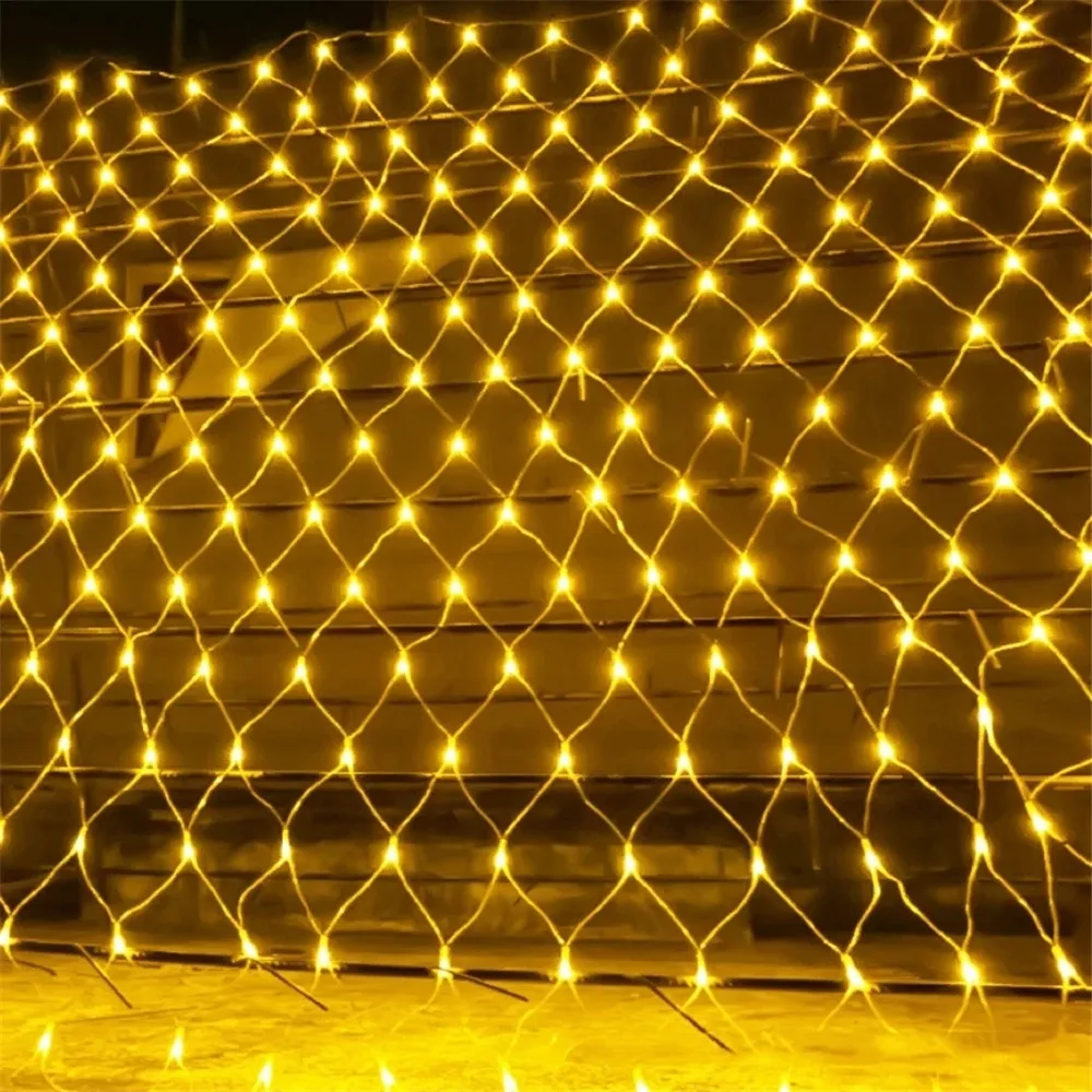 LED Net Cortina Malha Fada Corda Luz, Guirlanda De Natal, Decoração De Jardim, Festa De Casamento, Ano Novo, Ao Ar Livre, UE 220V, 1.5x1.5m