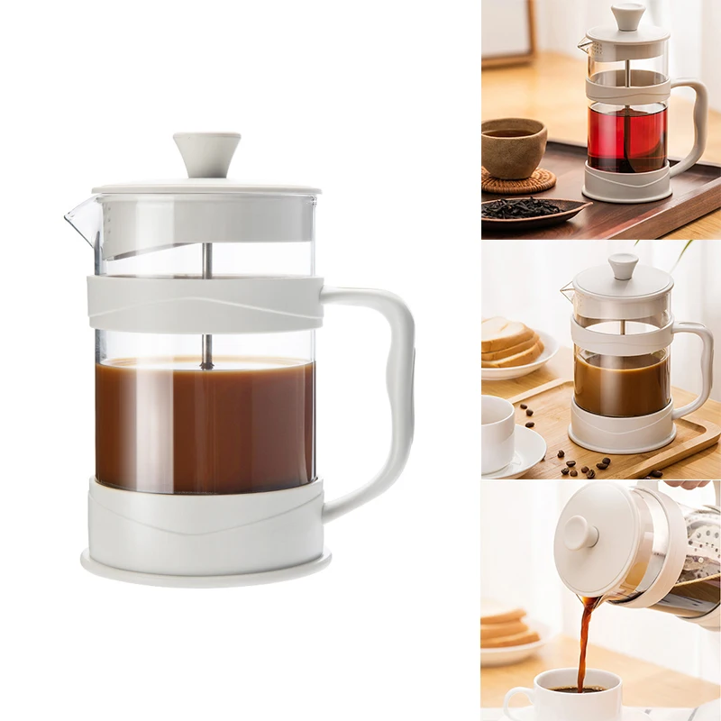 

French Press Coffee Maker, White Coffee Presses Tea Makers With Borosilicate Glass Cold And Hot Brew Coffee