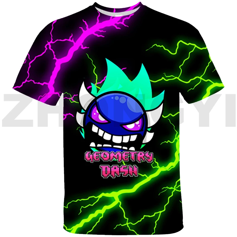 

Summer 3D Angry Geometry Dash T Shirt for Men Round Neck Fashion Streetwear Kids Casual Short Sleeve Top Tees Oversized T Shirt