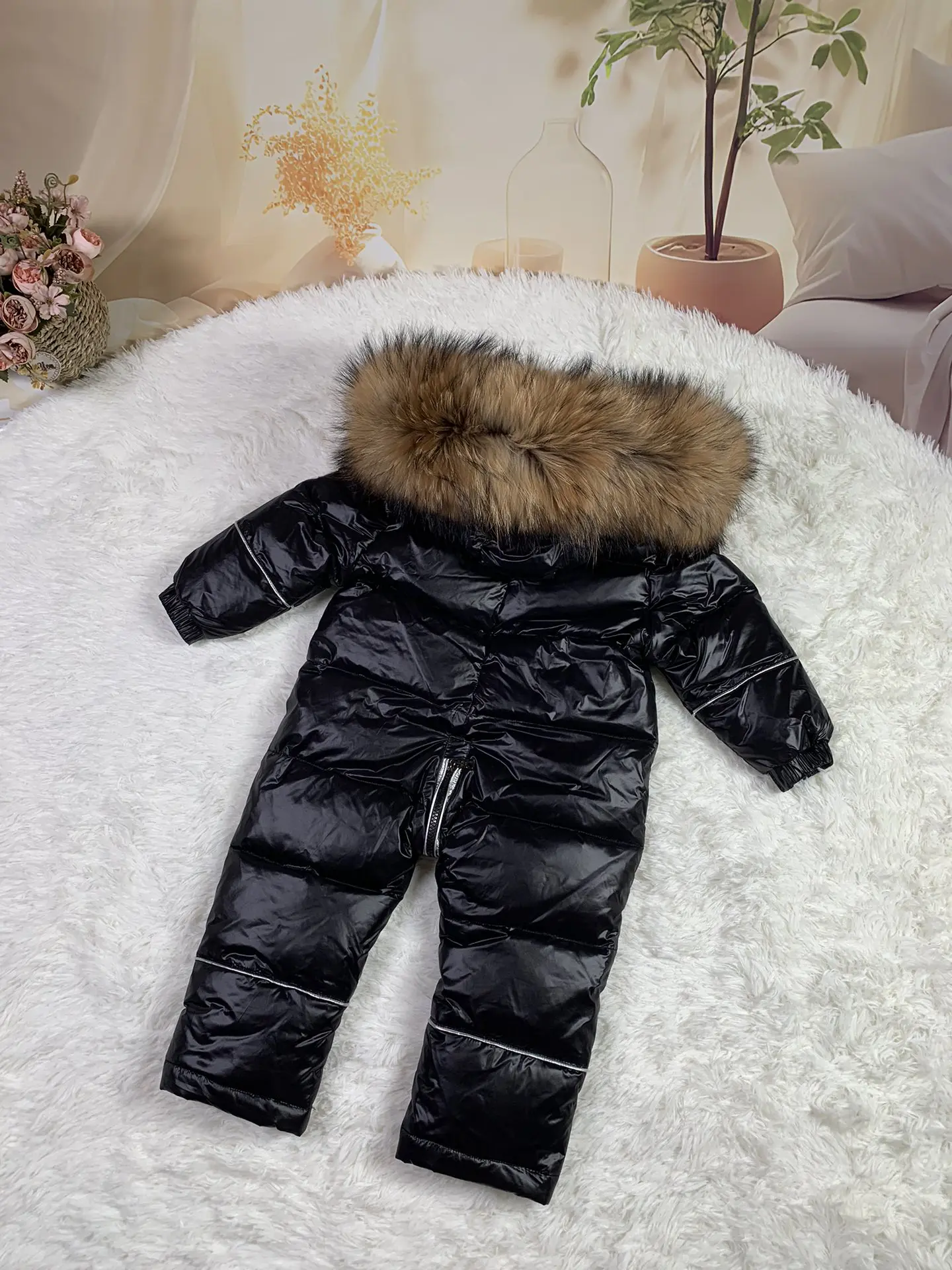 Real fur 2024 Winter overall Jacket child jackets children jumpsuit  baby snow suit girl down romper ski suits outerwear