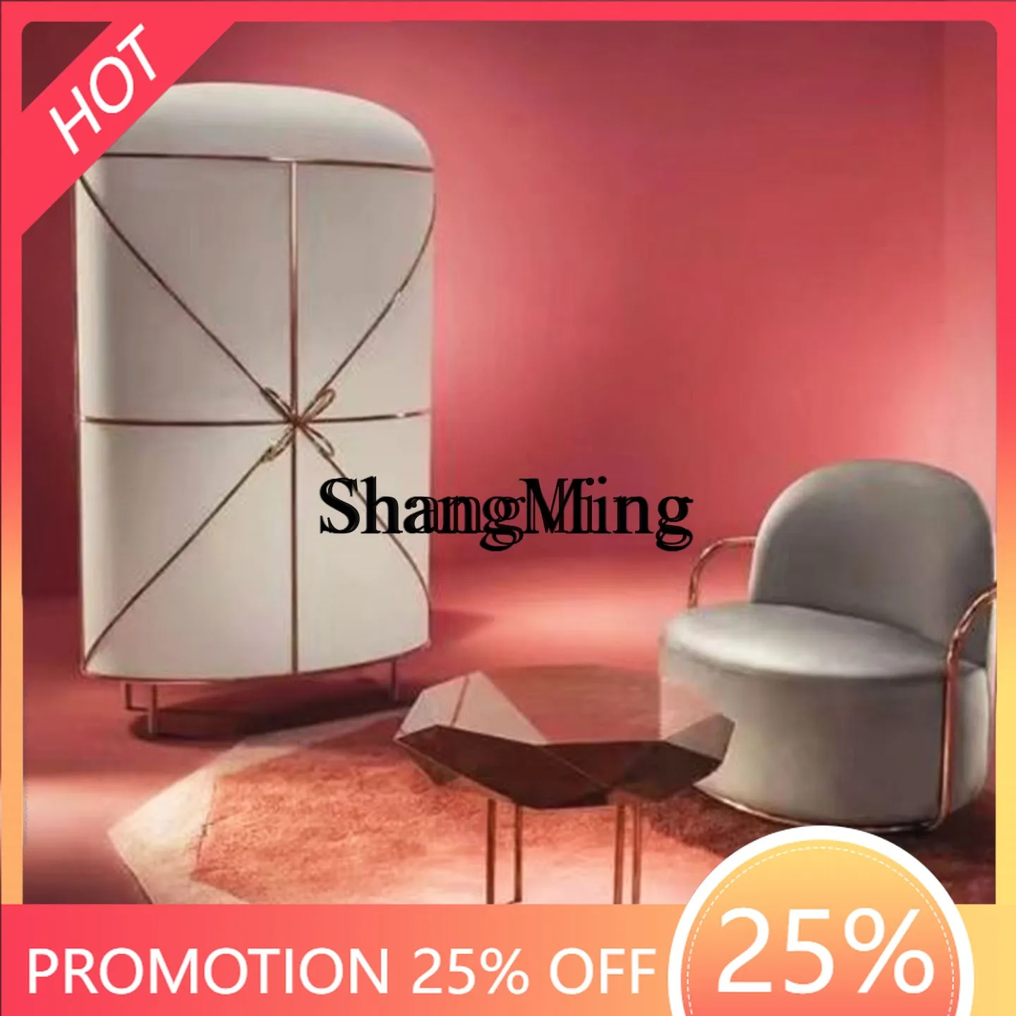 FG light luxury solid wood wine cabinet villa living room modern creative locker fashionable personalized side cabinet