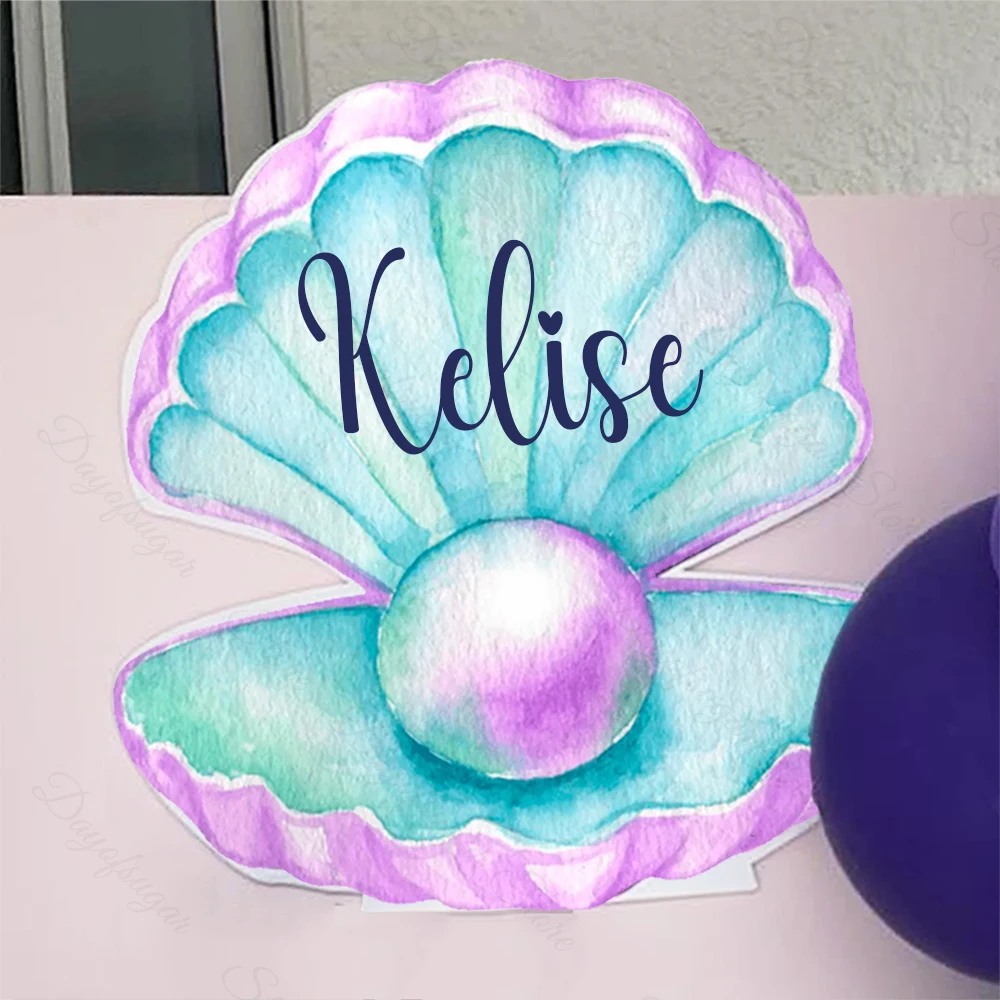 Custom Birthday Sign Board Personalized Pearl on Shell Name Sign Mosaic Board for Mermaid Princess Birthday Party Backdrop Decor