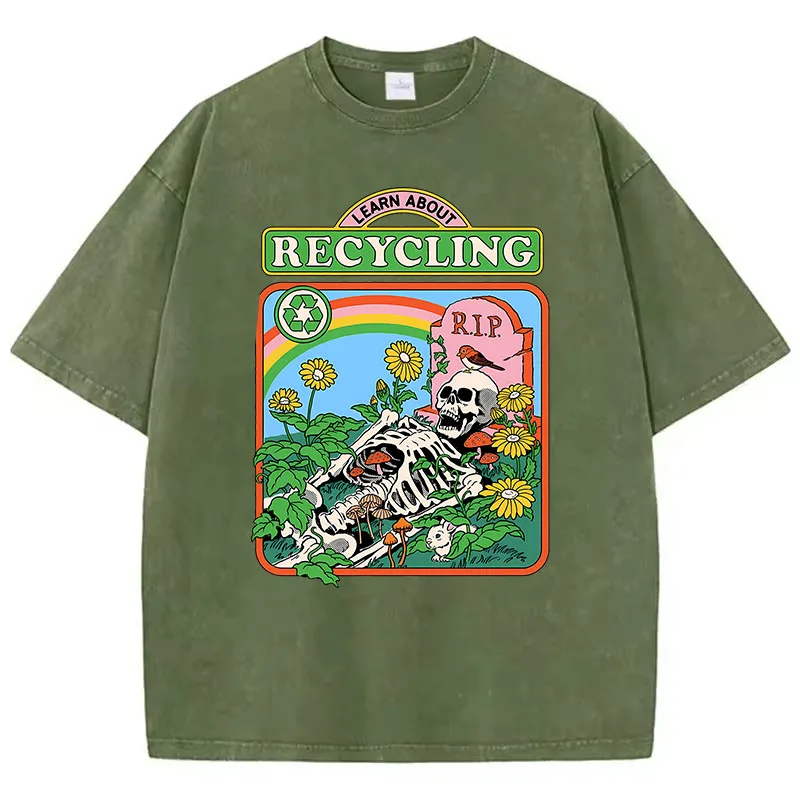 Retro Comic Skull Design T Shirt Vintage Washed 100% Cotton T-Shirt Graphic Tee Casual Streetwear Spring Summer