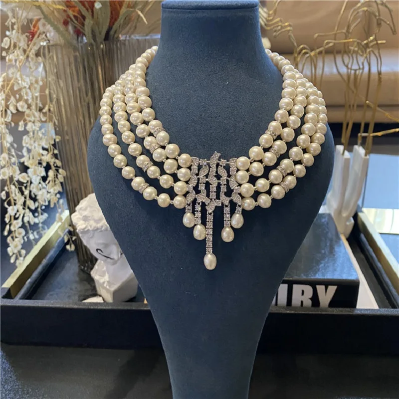 

Natural Akoya Seawater Real Pearl Multi-Layer Necklace Short Chain Women'S Retro At Large Banquet Wedding Free Shipping