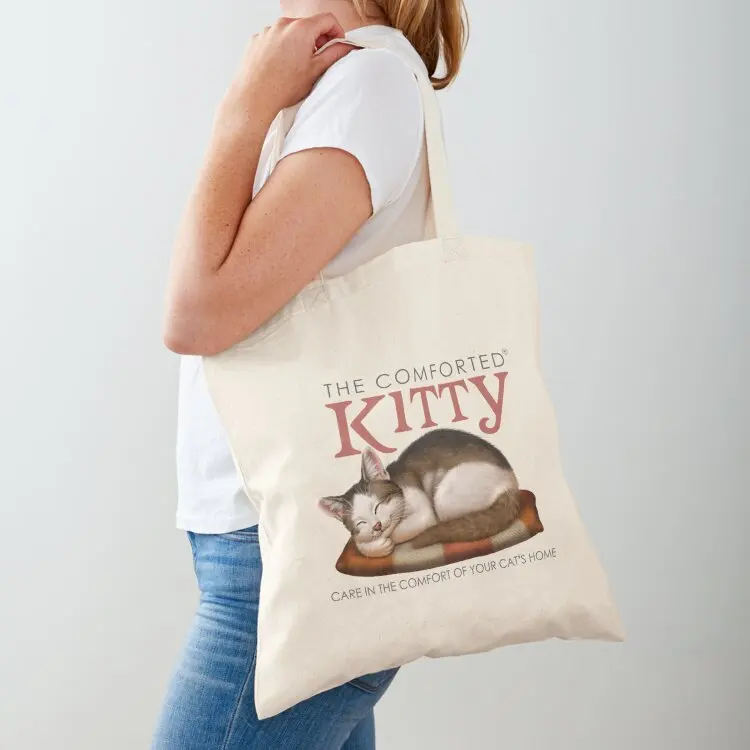 

Сумка-тоут с логотипом Comforted Kitty, женская холщовая сумка-шоппер, складная сумка для супермаркета, роскошные женские сумки