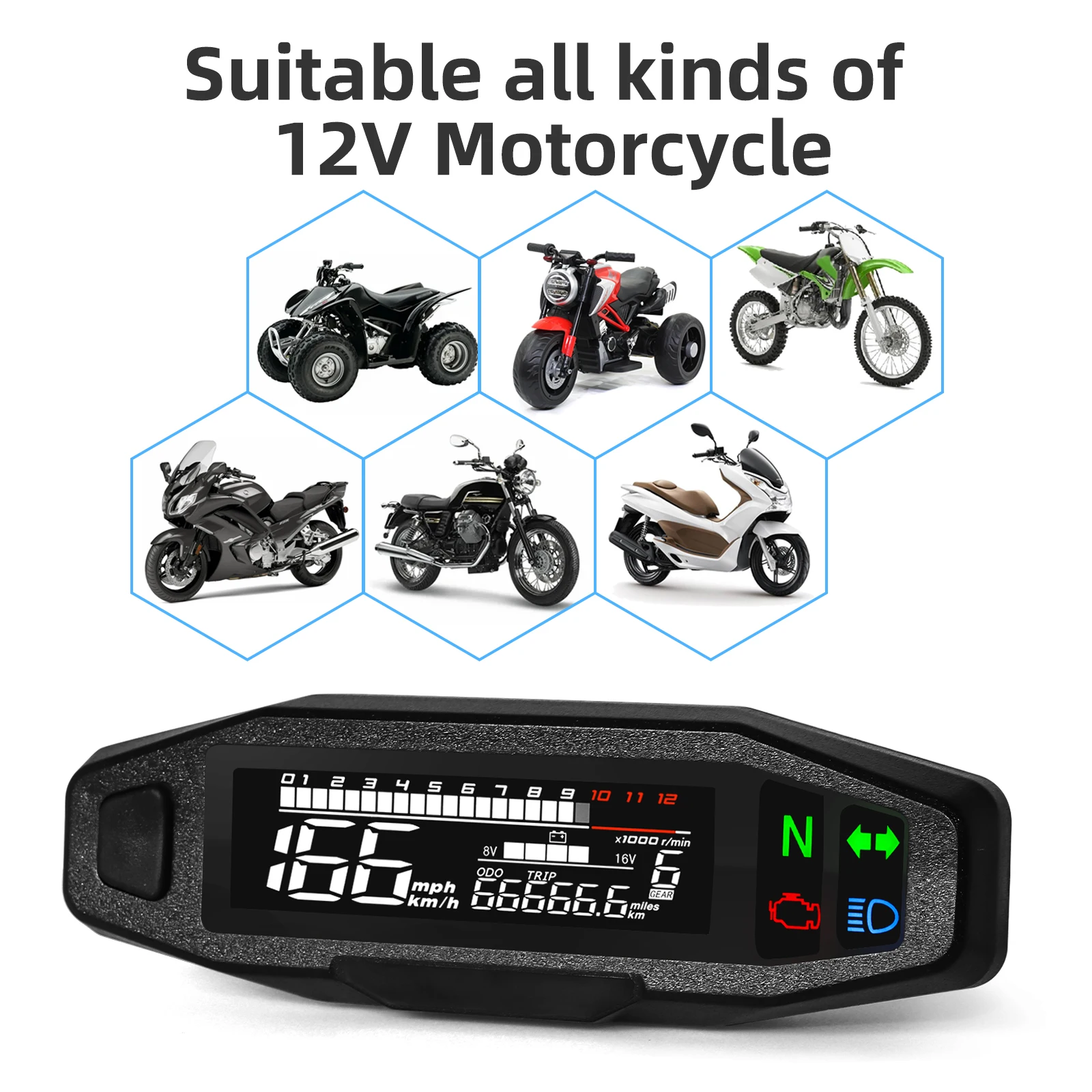 Universal RPM Motorcycle Meter Speedometer Digital Odometer Instrument Sensor Set Motorcycle Tachometer Voltage Oil Level Gauge