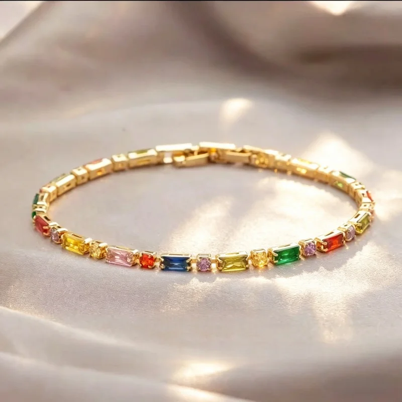 

Браслет из стерлингового серебра 925 пробы с цветными цирконами, легкий, роскошный, премиум-класса, для повседневной носки, подарок на день рождения, годовщину, для вечеринки