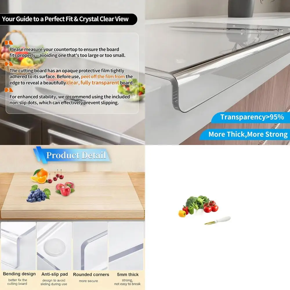 

36 x 24 Clear Acrylic Cutting Board with Counter Lip, Non-Slip and Shatter-Resistant for Kitchen Use